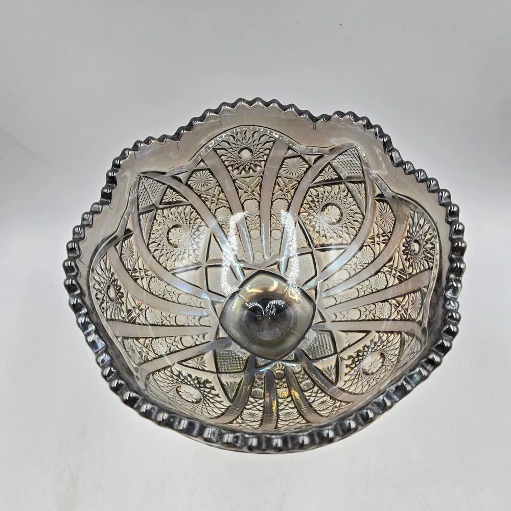 Vintage Imperial Glass Octagon Compote Smoke Carnival Glass Pedestal Candy Dish